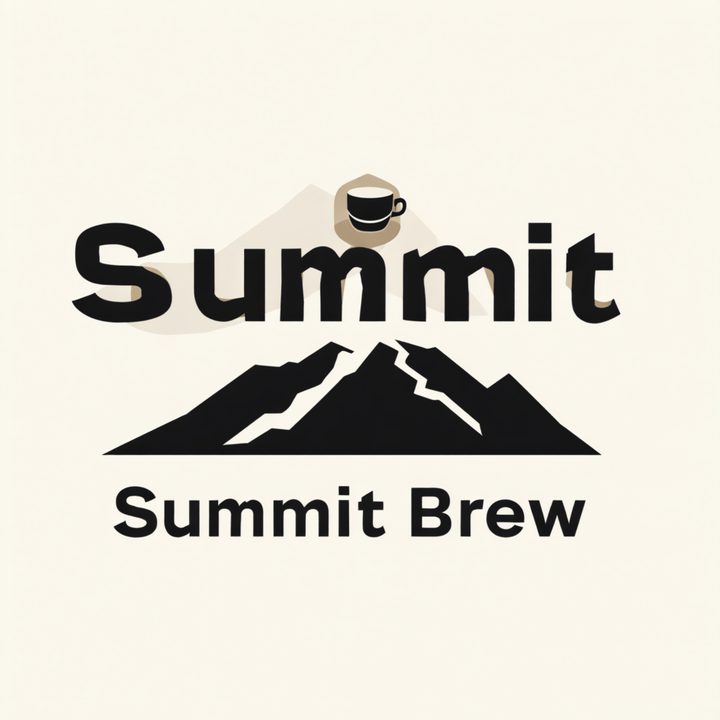 Ming-Image 0.1 Design sample image: minimalist poster for a coffee brand called "Summit Brew", mountain silhouette, bold sans-serif title, cream background, flat design